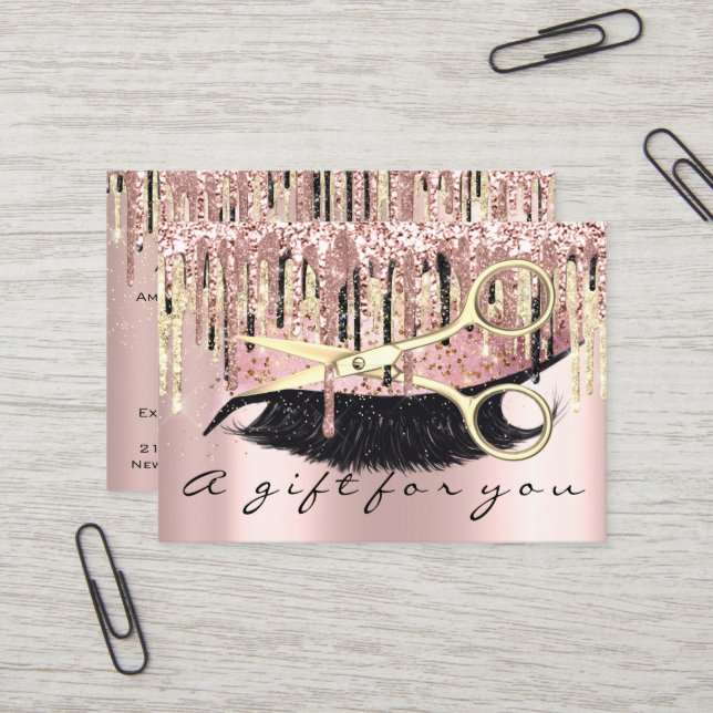 Certificat cadeau Coiffeur Maquillage Lash Rose or (Devant/Arrière en situation)