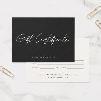 Certificat cadeau commercial minimaliste calligrap