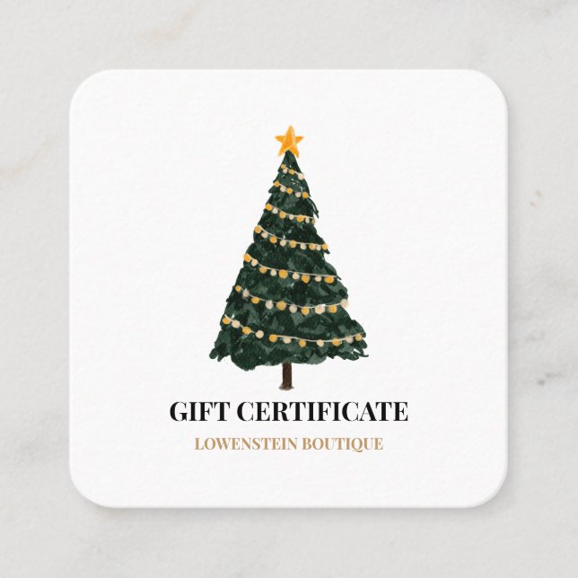 Certificat cadeau d'arbre de Noël d'aquarelle mode (Devant)