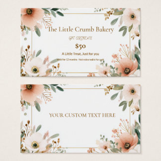 Certificat-cadeau de boulangerie, floral aquarelle
