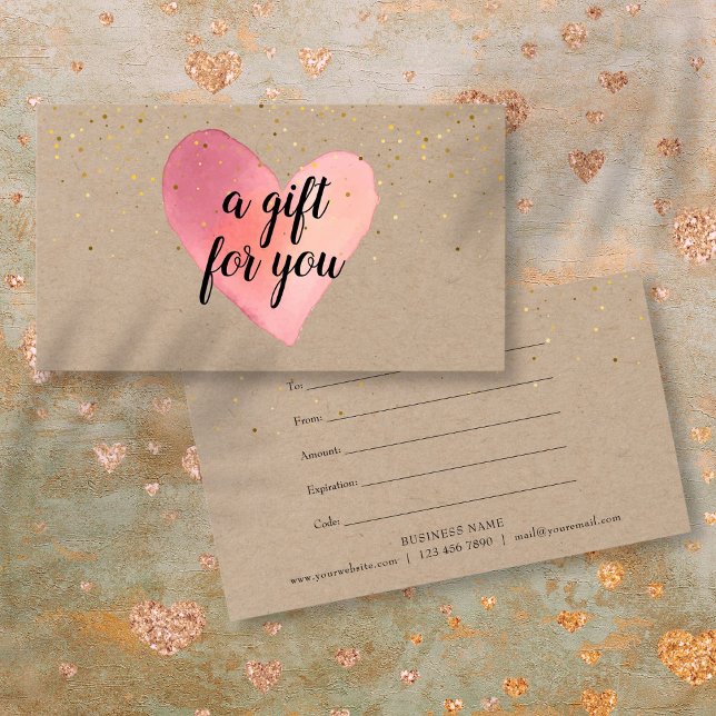 Certificat-cadeau de coeur d'aquarelle rustique (Rustic Watercolor Heart Gift Certificate)