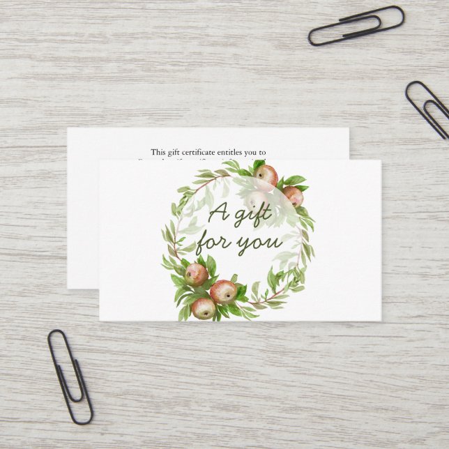 Certificat cadeau de couronne de pomme d'aquarelle (Devant/Arrière en situation)