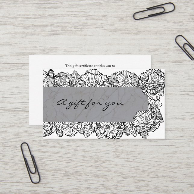 Certificat cadeau de fleurs de marbre (Devant/Arrière en situation)