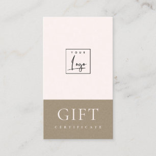 Certificat cadeau de logo minimal Blush Pink Kraft