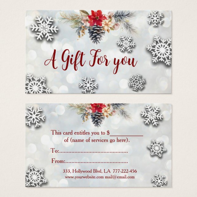 certificat cadeau de Noël/botanique de vacances (Devant & derrière)