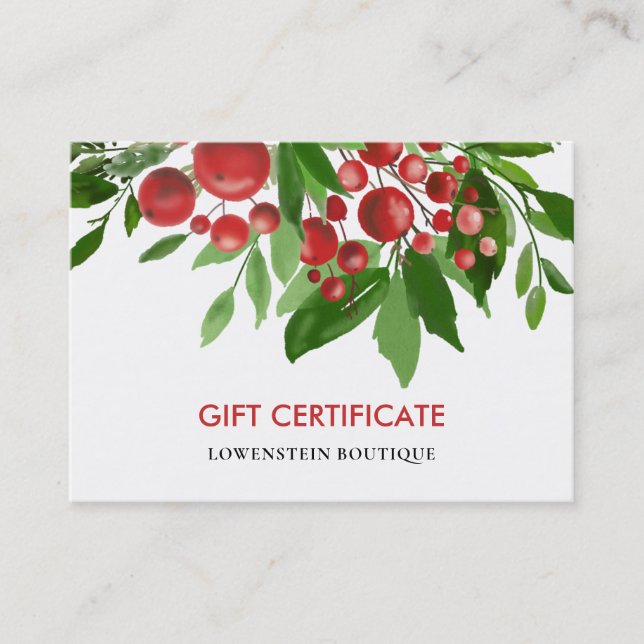 Certificat cadeau de Noël de Noël de Red Berry Hol (Devant)