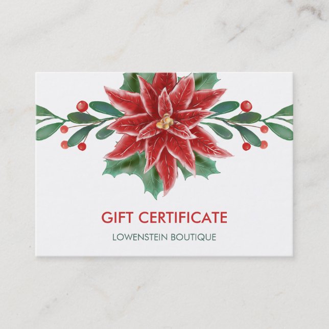 Certificat cadeau de Noël Red Poinsettia (Devant)