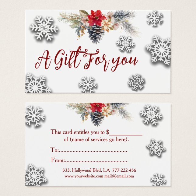 Certificat cadeau de Noël/vacances (Devant & derrière)