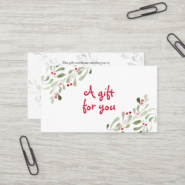 Certificat cadeau de Noël Watercolor (Devant/Arrière en situation)