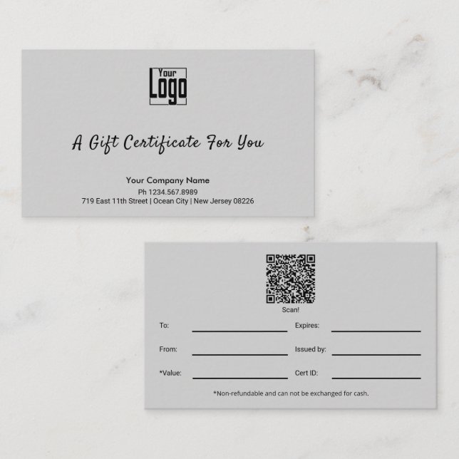 Certificat cadeau de petite entreprise sophistiqué (Devant / Derrière)