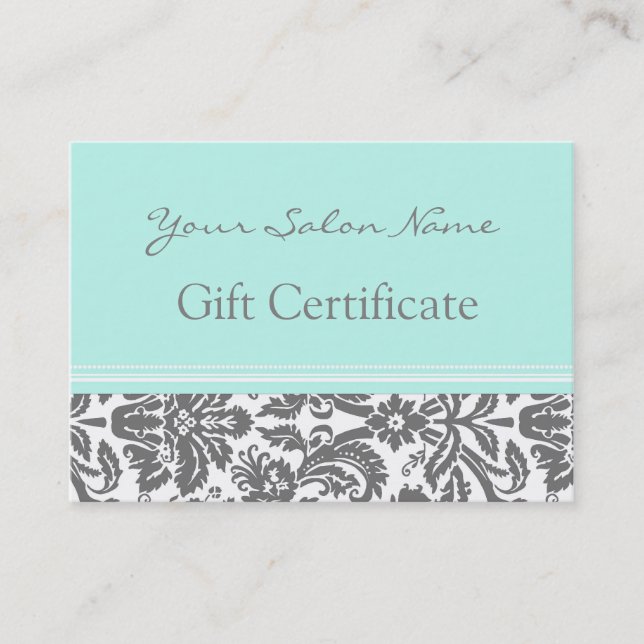 Certificat cadeau de salon Aqua Grey Damask (Devant)