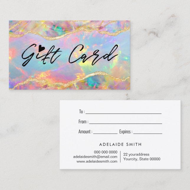 certificat cadeau de texture opale colorée (Devant / Derrière)