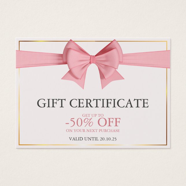 Certificat cadeau d'entreprise élégant de crème (Devant)