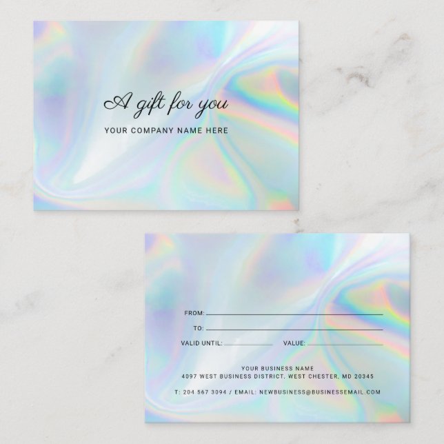 Certificat cadeau d'entreprise holographique minim (Devant / Derrière)