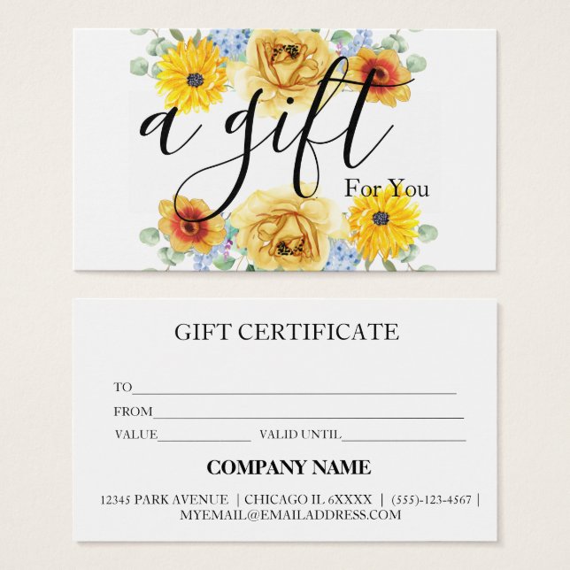 Certificat cadeau d'entreprise simple et moderne (Devant & derrière)