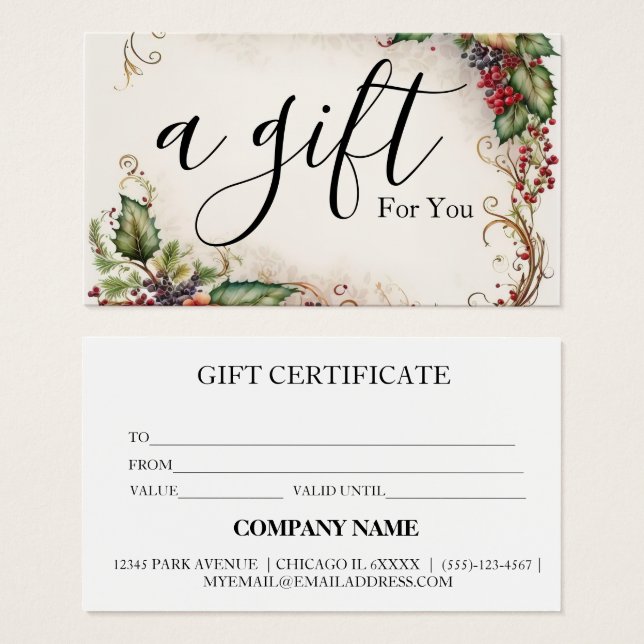 Certificat cadeau d'entreprise simple et moderne (Devant & derrière)