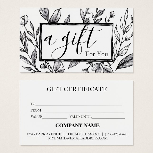Certificat cadeau d'entreprise simple et moderne (Devant & derrière)