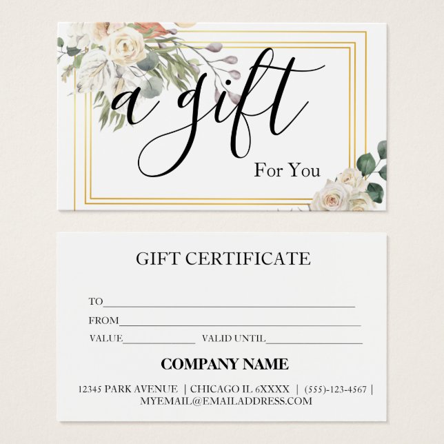 Certificat cadeau d'entreprise simple et moderne (Devant & derrière)