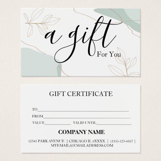 Certificat cadeau d'entreprise simple et moderne (Devant & derrière)