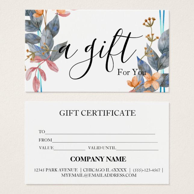 Certificat cadeau d'entreprise simple et moderne (Devant & derrière)