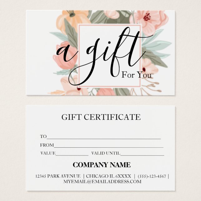 Certificat cadeau d'entreprise simple et moderne (Devant & derrière)