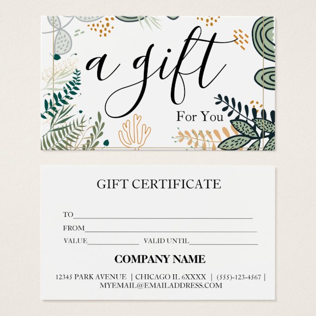 Certificat cadeau d'entreprise simple et moderne (Devant & derrière)