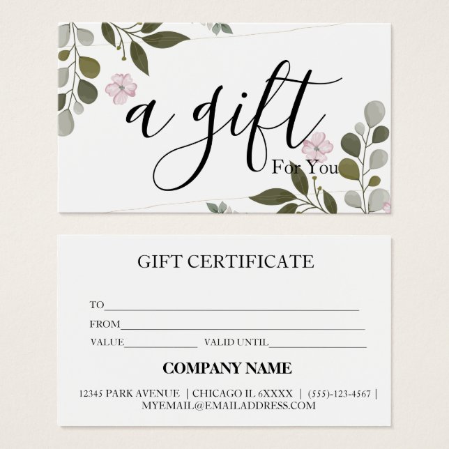 Certificat cadeau d'entreprise simple et moderne (Devant & derrière)