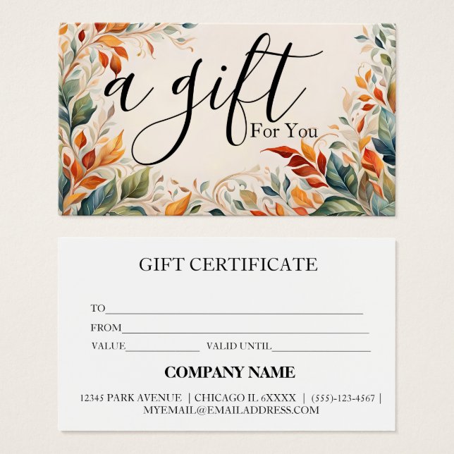 Certificat cadeau d'entreprise simple et moderne (Devant & derrière)