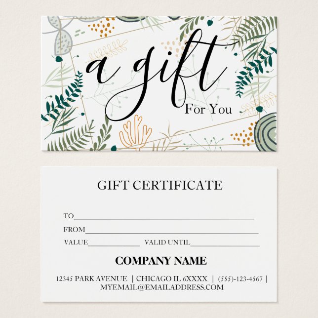 Certificat cadeau d'entreprise simple et moderne (Devant & derrière)