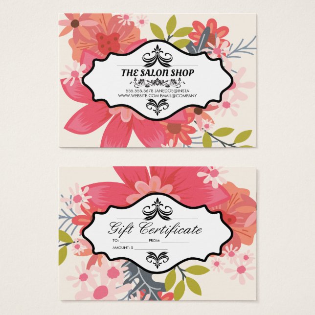 Certificat cadeau floral élégant et audacieux (Devant & derrière)