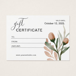 Certificat cadeau floral simple Beige Aquarelle