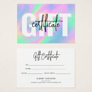 Certificat cadeau Holographique Chic Script