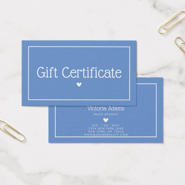 Certificat cadeau minimal, moderne Cornflower Blue (Bureau)