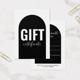 Certificat cadeau minimaliste d'arc noir et blanc 