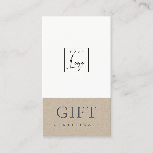 Certificat cadeau minimum simple Kraft Logo (Devant)