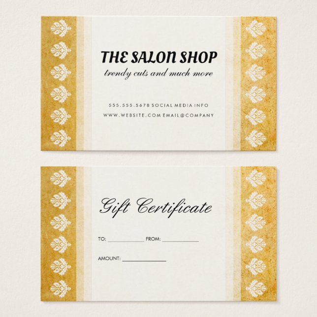 Certificat cadeau Motif Ornate vintage (Devant & derrière)