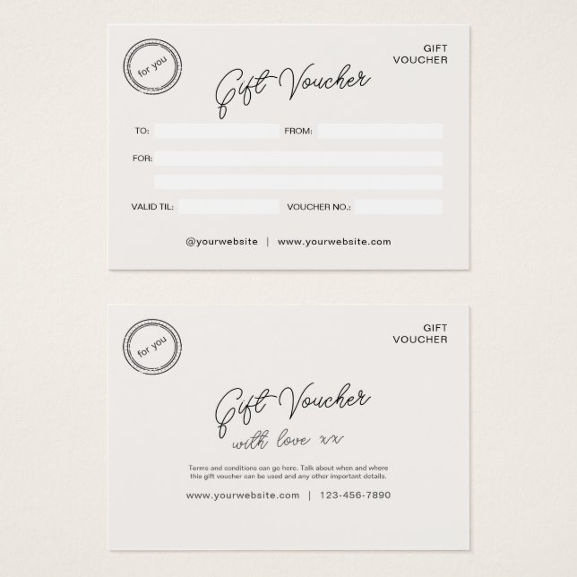 Certificat cadeau Neutral Modern Business Voucher (Devant & derrière)