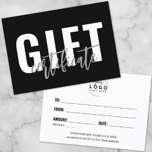 Certificat Cadeau Noir Blanc Script