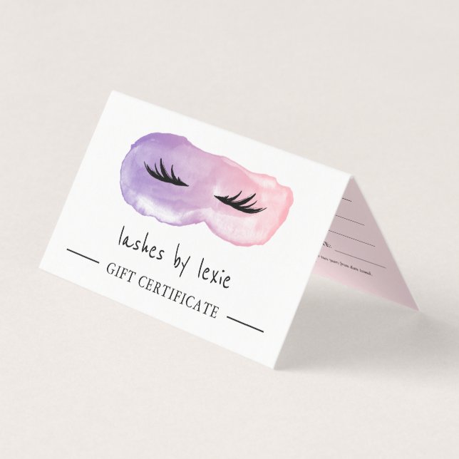 Certificat cadeau pour les cils d'aquarelle rose e (Front)