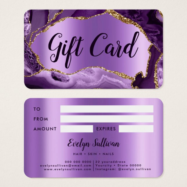 Certificat cadeau Purple Agate (Devant & derrière)