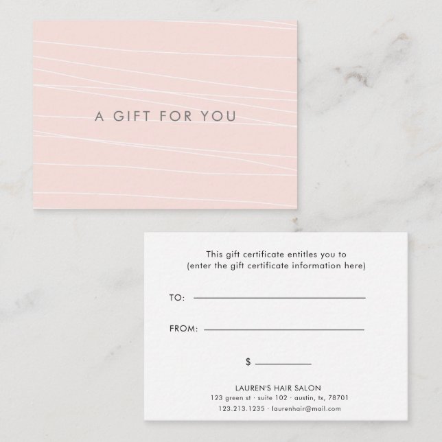 Certificat cadeau rose pâle pour bandes modernes (Devant / Derrière)