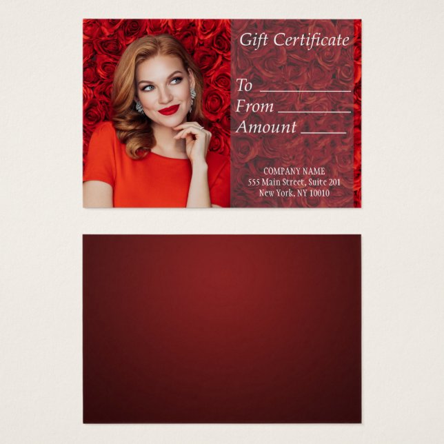 Certificat cadeau Rose Red Girl (Devant & derrière)