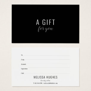 Certificat Cadeau Simple Élégant Noir et Blanc