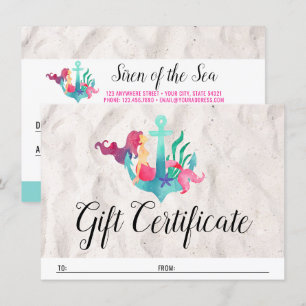 Certificat cadeau Sirène sur carte nautique Ancre