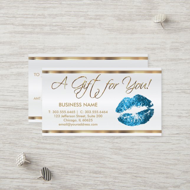 Certificat cadeau Turquoise Lipstick Business (Devant/Arrière en situation)