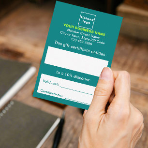 Certificat cadeau vert Turquoise pour les entrepri