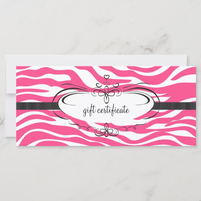 Certificat Cadeau Zèbre Rose : Carte Rack (Devant)