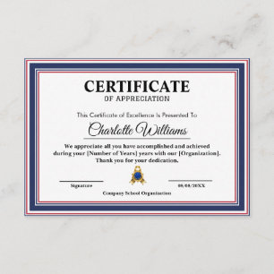 Certificat d'appréciation d'employé professionnel