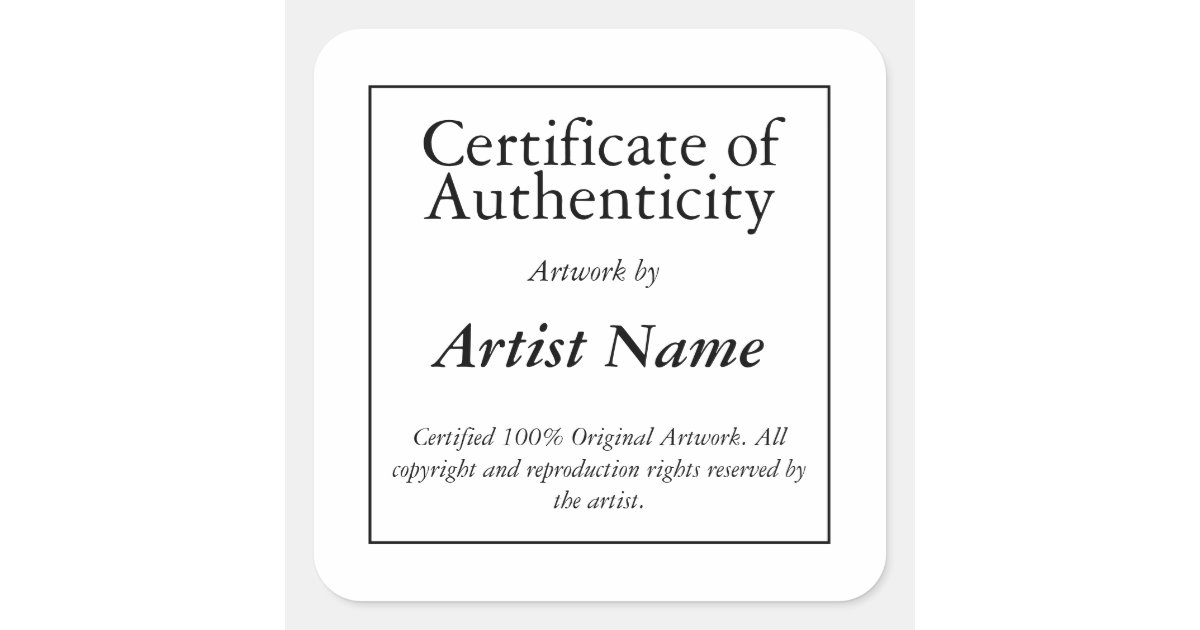 Certificat d'authenticité Art Sticker | Zazzle.ca