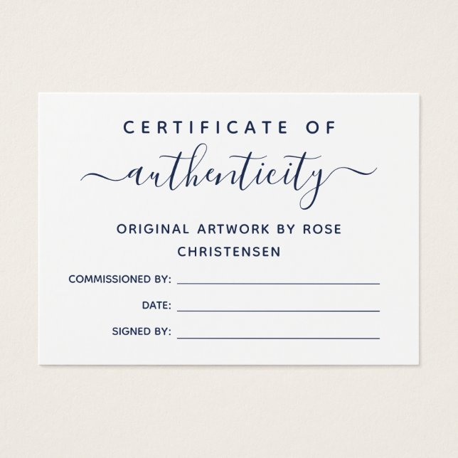 Certificat d'authenticité Chic Navy Script (Devant)
